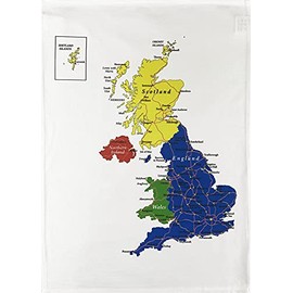 Half a Donkey Colourful Map of the British Isles and Northern Ireland - large Cotton Tea Towel