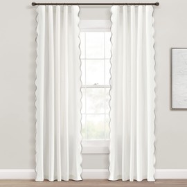 Lush Decor Coastal Chic Scallop Edge Window Curtain Panel Pair, 52" W x 84" L, Gray & White