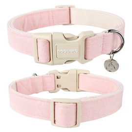 DOGWONG Cotton Hemp Dog Collar, Heavy-Duty Pink Dog Collar Adjustable Soft Natural Fabric Pet Cute Wedding Puppy Necklace for Small Medium Large Dogs