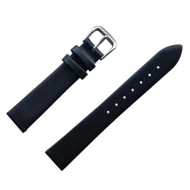 MZBUTIQ 15mm Black Thin Soft Genuine Leather Watch Band Replacement for Women Ladies