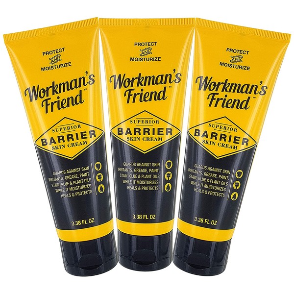 Workman's Friend Barrier Working Hand Cream - Moisturizes & Provides Superior Hands Skin Barrier Protection From Grease, Glue, Dirt, Paint and Oils - 3.38 ounces, 3 Pack