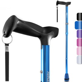 Rehaescort Walking Cane, Folding, Adjustable, Lightweight, Walking Canes for Men & Women, Soft Ergonomic Handle, Heavy Duty All Terrain Tip, Walking Sticks for Seniors & Adults with Travel Bag (Bule)