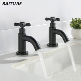 BAITUJIE Schwarze Waschbeckenarmaturen für Waschbecken, 1 Paar, moderne Warm- und Kaltwasser-Waschtischarmatur