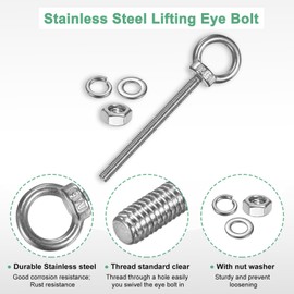M METERXITY 4-Sets Stainless Eyebolt M6x80mm Shoulder Lifting Eye Bolt with Nuts Washers Male Screw Thread Ring Shoulder Eye Bolts Length 3.15 Inch for Suspending/Fastening