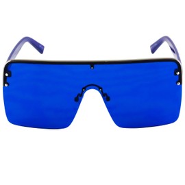 Oversized Flat Top Square VINTAGE RETRO SHIELD VISOR Style Aviator SUNGLASSES (Blue)