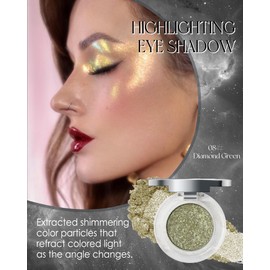 Highlighting Eye Shadow, Waterproof Shimmer Cream Eyeshadow Palette, Long Lasting Highly Pigmented, Metallic Diamond Green Eyeshadow 2-in-1, Creamy Texture, Korean Eye Make-Up, Gifts for Women 08