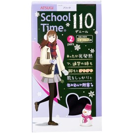 Atsugi FP98312P Women's School Tights 110 Denier, Made in Japan, Ankle 9hPa, Tightening, Light Generating, Compression, Set of 2 Pairs, Black, L–LL