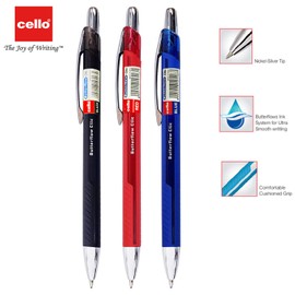 Cello Ballpoint Pen Blue Pens Butterflow Clic Retractable Ball Pens|Medium Point Biros Ballpoint Pens (0.8MM) Blue Pen, Pack of 5 | ideal for Office School and Home