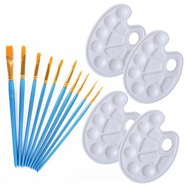 DIY Party Farbpaletten,4 Stück Mischpalette mit Griffloch und 10 Pinse,Kunstmalerei zum Selbermachen Mischpalette,Farbmischpalette für Malen und Bastelarbeiten