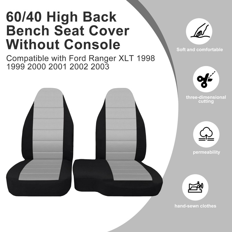 Fioqe 2PCS Front 60/40 Cloth High Back Bench Seat Cover