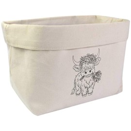 Large 'Highland Cow With Flowers' Canvas Organiser/Storage Bag (OR00034758)
