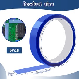 KufaerBeam 5 Rolls Heat Tape for Sublimation, 20mm x 33m Blue Heat Tape Heat Proof Tape, Heat Resistant Tapes High Temp Tape for Electronics 3D Printers Sublimation, No Residue