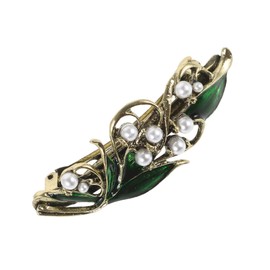 Veemoon Elegant Metal Hair Clip with Celtic Design - Green Leaf and Pearls - Rhinestone Decoration Non-Slip Hair Clip for Stylish Accents in Vintage Look