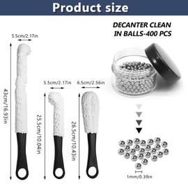 Litoexpe 3 Pieces Decanter Cleaning Brush with 400 Pieces Cleaning Beads, Wine Glass Cleaner Brush Flexible Bottle Cleaning, Household Cleaning Tools for Wine Decanters, Goblets, Cups (Black)