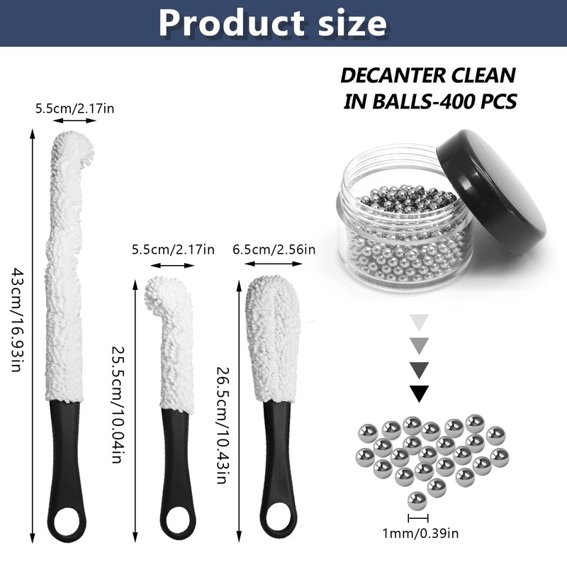 Litoexpe 3 Pieces Decanter Cleaning Brush with 400 Pieces Cleaning