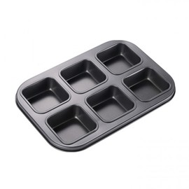 Sinsanye Muffin Pan, 6 Cavities, Square Brownie Pan, 10.5 x 7.4 x 1.0 inches (26.7 x 18.7 x 2.5 cm), Non-Sticky Cup (Carbon Steel)