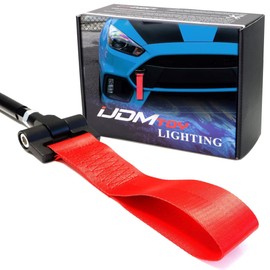 iJDMTOY Track Racing Style Red Towing Strap Compatible with 2016-2018 Ford Focus RS Model, Tow Hole Adapter Mounted Nylon Loop Hook