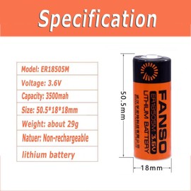 [4 Pack] 3.6V ER18505M Non-Rechargeable Lithium Battery, 3500mAh A Size Battery