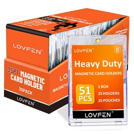 25ct Super Strong 35pt Magnetic Card Holders for Trading Cards, LOVFEN Sports Card Mag Hard Case Plastic Protectors for MTG, Baseball, Football & Gaming Collectible Card