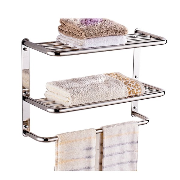 24 Inch Bathroom Shelf 3-Tier Wall Mounting Rack with Towel Bars