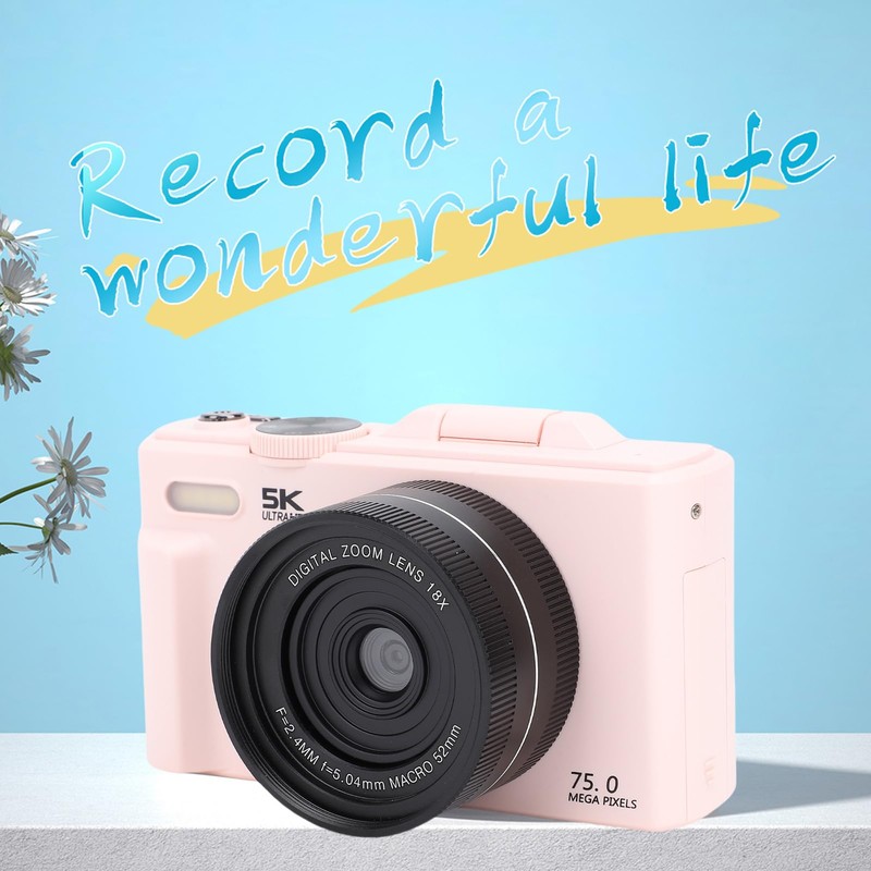 5K Digital Camera, WiFi 75MP 18X Zoom Vlogging Camera for