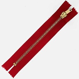 Plush Addict Brass Teeth Jeans Zip for Sewing, Crafts, Clothing and Accessories - Red - 6" (15cm)