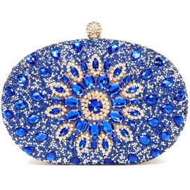 Beaguful - Bolsas de noche para mujer, con diamantes de imitación brillantes, Oval Royal Blue