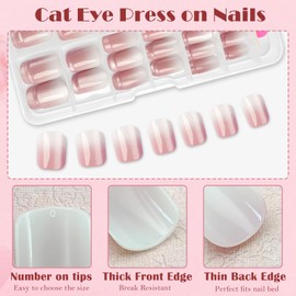 AddFavor Square Short Press on Nails, 120pc Cat Eye Press On Nails Short Fake Nails with Adhesive Tabs, 12 Sizes Artificial Acrylic Stick on Nails for Women