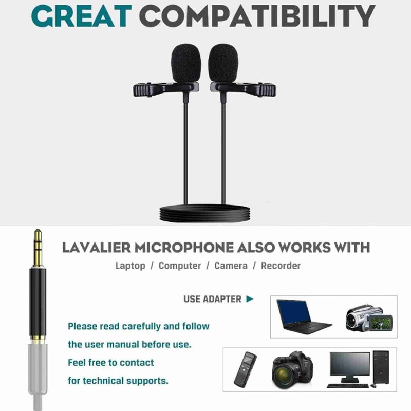 Black Double Head Lavalier Lapel Microphone No Driver Installation Required