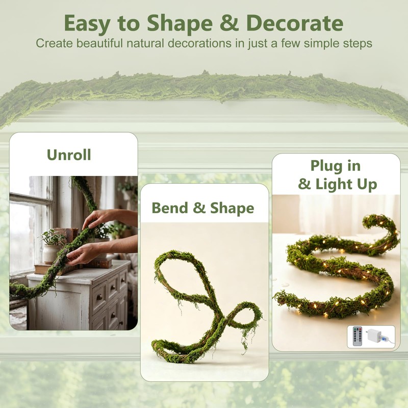Lighted Moss Vine 2 Pack, 9.8 ft Bendable Artificial Vines