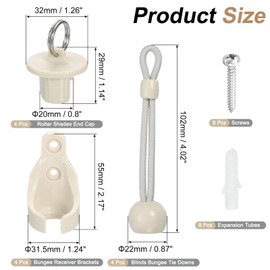 sourcing map 4Set Bungee Kit, Universal Sun Shade Replacement Parts, Bungee Tie Downs, Bungee Receiver Brackets, Pull Ring End Cap for Exterior Outdoor/Indoor Roller Shade Blinds, Beige