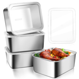 LWAIX Food Storage Boxes for Refrigerator, Stainless Steel Food Storage Box, Pack of 4, Food Storage Containers with Lid, Tins for Freezing, Airtight Food Storage Boxes, Stackable Metal Storage Boxes