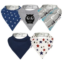 Lovjoy Bandana Dribble Baby Bibs, Adjustable Snaps Fits Newborn to 3 Years, 5 BIB Pack (Little Star)