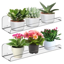 WIYETY Pack of 2 Acrylic Plant Shelves: Hanging Transparent Plant Rack for Windows, Window Plant Shelves with Suction Cup, Window Wall Plant Stand for Flowers, Succulents, Herbs