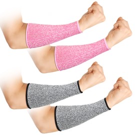 Geyoga 2 Pairs Cut Resistant Sleeve Arm Protection Level 5 Protection Safety Protective Sleeves for Men Women(8.6 x 3.7 Inches,Gray, Pink)