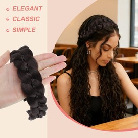 Hair Braid Headband,Wide Wig Braid Hair Band Accessory for Women Deep Brown