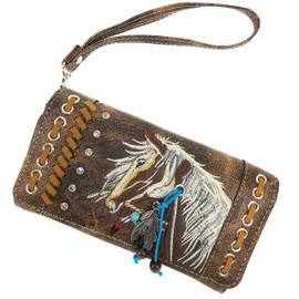 Justin West Dales Pony Horse Embroidery Mane Western Country Women's Crossbody Wallet (Brown)