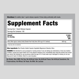 Piping Rock Vitex Chasteberry Supplement for Women 820mg | 100 Capsules | Fruit Extract | Non-GMO, Gluten Free