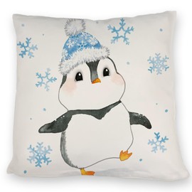 speecheese Penguin with Blue Hat Cushion A Comfortable Decorative Cushion for the Christmas Season Cushion Women Cuddly Cushion with Ice Cream Watercolour Motif Sofa Cute Baby Christmas