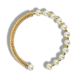 Weixinghera Women's Pearl Bracelet Freshwater Cultured Pearls Handmade Golden Color Open Bracelet (12 pearls)