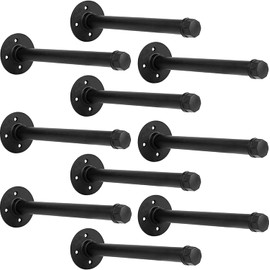 YCCO Industrial Pipe Shelf Brackets 10 Pack Wall Mount DIY Shelving Brackets 8 in Pipe Decor Wall Rustic Garment Rack Floating Shelf Bracket