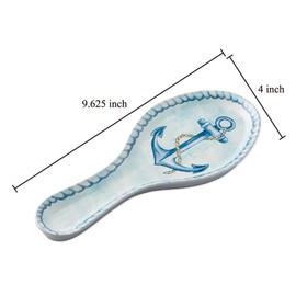 UPware Sail Away Blue Anchor Melamine Spoon Rest, Cooking Spoon Holder for Stove Top, Kitchen Counter, and Dining Table, 9.625 Inch, Blue