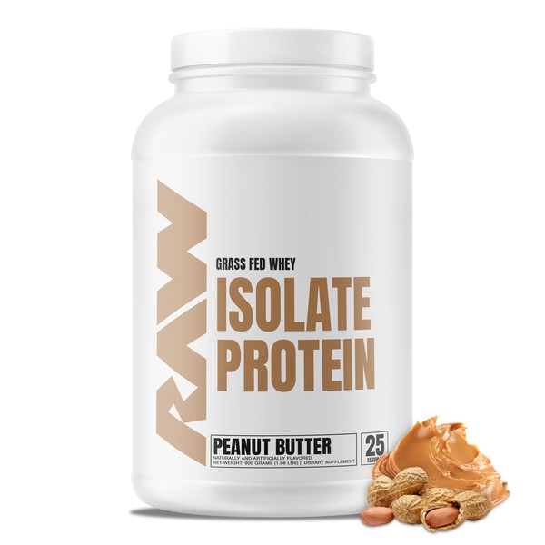 RAW Whey Isolate Protein Powder, Peanut Butter - 100% Grass-Fed Sports Nutrition Protein Powder for Muscle Growth & Recovery - Low-Fat, Low Carb, Naturally Flavored & Sweetened - 25 Servings