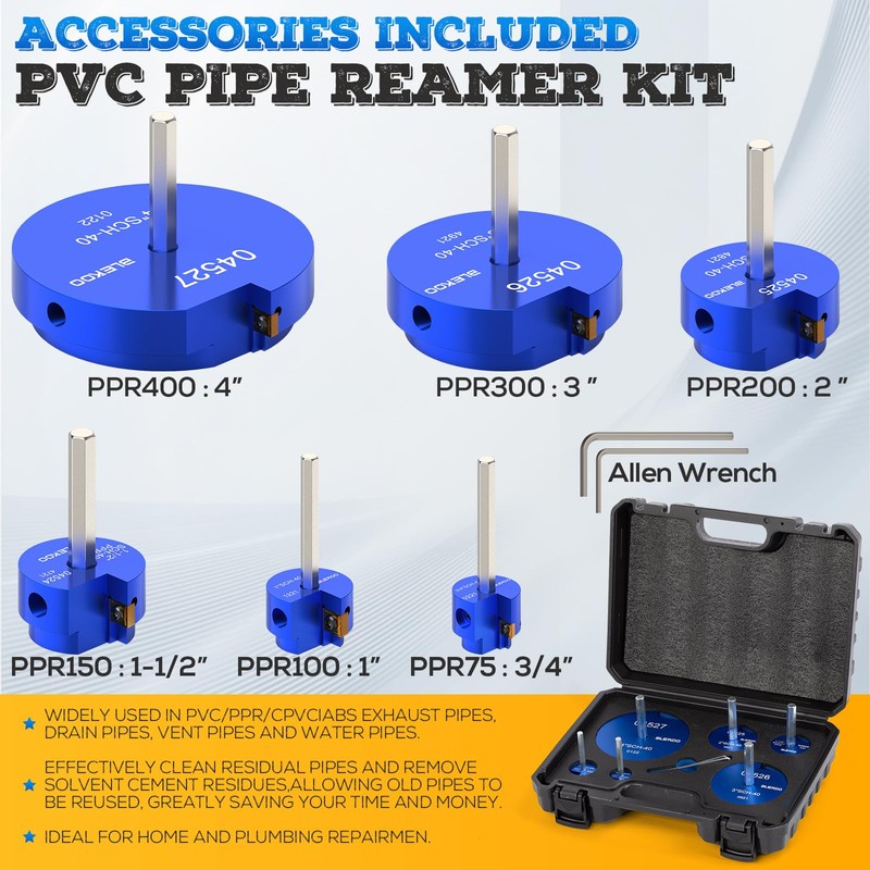 6PCS PVC Pipe Reamer Kit - SCH40 Aluminum Deburring Tool