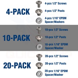 Black Chicago Screws 4, 10 or 20 Pack Kit - 1/2 Inch by QuickClip Pro, Thru-Hole Machine Screw Fasteners with Rubber Washers for Kydex Leather Holster Sheath Crafting .500" Bulk Premium USA (20)