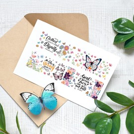 AFRITEE UV DTF Cup Wraps - 8 Sheets Bible Verse Rub On Transfer Sticker Decals, Christian, Inspirational Quotes, Butterflies, Flowers, for 16 oz Water Bottle Glass Decoration