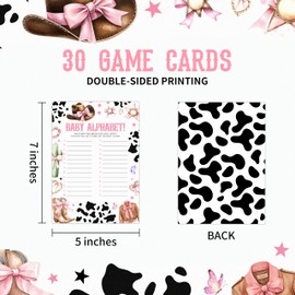 Alphabet Western Cowgirl Baby Shower Game Set - 30 Pcs Double-sided Print Card - Gender Neutral Party Activities Favor & Supplies - Baby Shower Game For Girl - B05