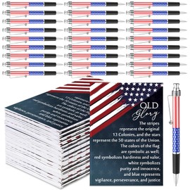Sayglossy 36 Set 4th of July Patriotic Pens Bulk 250th Anniversary Mini Stars Stripes Notebook American Flag Metal Retractable Ballpoint Pens with Notebooks for Patriotic July 4th Party Favors (Flag)