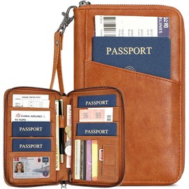 Porta Pasaporte de Cuero PU, Porta Pasaporte con Bloqueo RFID, Gran Capacidad, Impermeable, Pasaporte de Viajes para Familiar, Mujer y Hombre