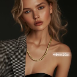 ZENLUNANO Necklace Chains for Men and Women 316L Stainless Steel Necklace Chain - 3mm Width Stylish Square Rolo Chain Necklace, 20 Inch Gold Chain Plus 2" Adjustable Chain